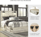 Signature Design by Ashley Cambeck Farmhouse Queen Panel Platform Bed with 2 Storage Drawers, Cubbies, Sconce Lights and USB Ports, Foundation or Box Spring Not Needed, Whitewash