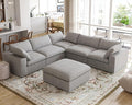 Cloud Modular Sectional Sofa for Livingroom,Large Down Filled Comfort Corner Sectional Sofa Couch with Ottoman,Wide Deep Seat Convertible Couches for Office Apartment,V Shaped,Grey
