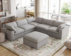 Cloud Modular Sectional Sofa for Livingroom,Large Down Filled Comfort Corner Sectional Sofa Couch with Ottoman,Wide Deep Seat Convertible Couches for Office Apartment,V Shaped,Grey