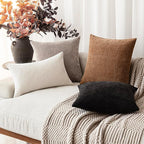 Foindtower Set of 2 Soft Textured Chenille Throw Decorative Pillow Covers Square Accent Solid Cushion Cover Cozy Neutral Farmhouse Pillow Case for Couch Sofa Bedroom Living Room 24x24 Inch,Light Taupe