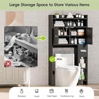 MU Over The Toilet Storage Cabinet with Doors, 32" Bathroom Storage Organizer with Side Shelves, Space-Saving Toilet Storage Rack for Bathroom, Laundry (Black)