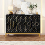 HLR Accent Cabinet with 4 Doors&Shelves, Sideboard Buffet Cabinet with Gold Trim, Modern Black Storage for Living Room, Entryway, Kitchen, Dining Room, Hallway
