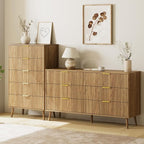 LYNSOM Fluted Dresser and Nightstand Sets 4 Piece, 1-Drawer Nightstands and 5/6 Drawers Dresser, Wood Bedroom Furniture Set for Home, Bedroom, Hallway, Natural Oak