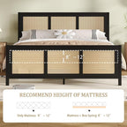 Rattan Bed Frame King, Boho King Bed Frame and Headboard, Metal Platform King Size Bed Frames with Strong Slats Support, No Box Spring Needed, Noise Free, Easy Assembly, Black