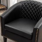 KINWELL 29" W Faux Leather Barrel Chairs Set of 2, Modern PU Upholstered Tufted Club Chairs with Nailhead Trim, Small Armchairs Accent Chairs for Living Room Bedroom Apartment Lounge Nursery, Black