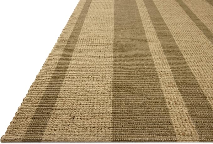 Loloi Leanne Ford Weatherstaff Collection WTS-03 Natural/Olive 3'-6" x 5'-6" Accent Rug Jute, Striped, Neutral, Entryway, Mudroom, Bathroom, and Kitchen