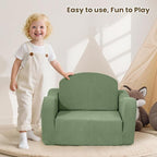 Comfy Toddler Chair for Kids, 2-in-1 Toddler Soft Plush Couch Fold Out, Convertible Kids Couch to Lounger, Baby Sofa for Boys and Girls, Green