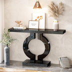 Tribesigns Modern Mirrored Console Table, Glass Sofa Table with Mirror Finish, 43-Inch Entryway Table with O-Shaped Base, Rectangular Accent Foyer Table for Living Room Hallway Entrance (Black)