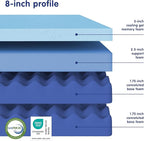 Vibe Gel Memory Foam Mattress, Fiberglass Free 8-Inch CertiPUR-US Certified Bed-in-a-Box, Twin XL, White