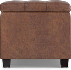 SIMPLIHOME Sienna 33 inch Wide Transitional Rectangle Storage Ottoman Bench in Distressed Saddle Brown Vegan Faux Leather, Assembled, for The Living Room, Entryway and Family Room