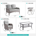 5 PCS Patio Outdoor Furniture Set with Swivel Rocking Chairs,All Weather Wicker Rattan Patio Seating Sofa and Chairs Set,Outdoor Conversaiton Sets for Deck Yard Prrch Garden Poolside,Dark Grey