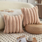 Neelvin Camel Faux Fur Cozy Soft Striped Decorative Throw Pillow Covers 26x26 inch Set of 2,Velvet Pillowcase Cushion Case for Sofa Couch