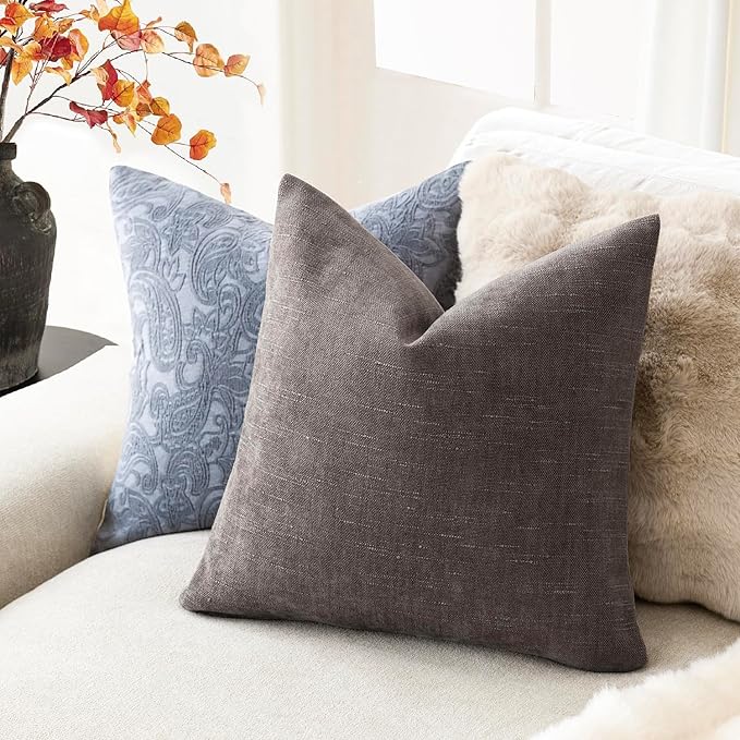 Foindtower Pack of 2 Soft Textured Throw Decorative Pillow Covers Square Accent Solid Cushion Cover Cozy Farmhouse Pillow Case with Zipper for Couch Sofa Bedroom Living Room 18x18 Inch, Charcoal