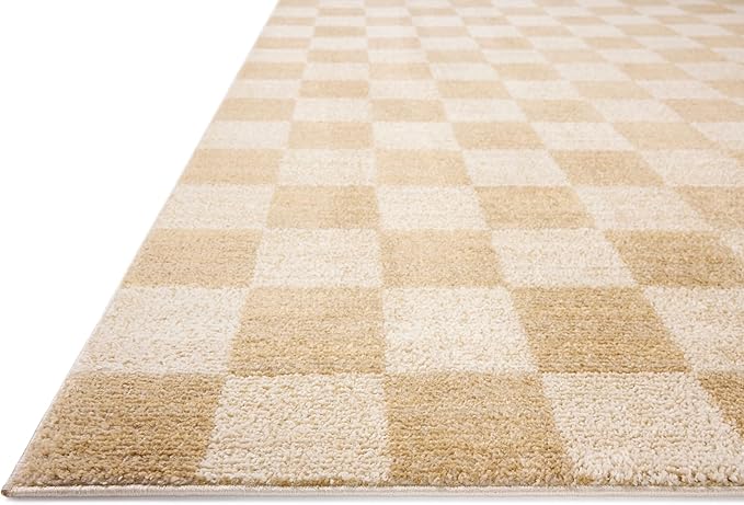 Loloi Chris Loves Julia Calvin Collection CLV-01 Wheat/Ivory 5'-3" x 7'-6" Area Rug Checkered Neutral Soft Living Room Bedroom Carpet