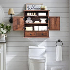 ACCOHOHO Bathroom Wall Cabinet, Farmhouse Medicine Cabinet, 24" Wide Cabinet with Drawer, Adjustable Shelf, Double Barn Doors, Storage Cabinet for Bathroom, Kitchen, Living Room, Brown