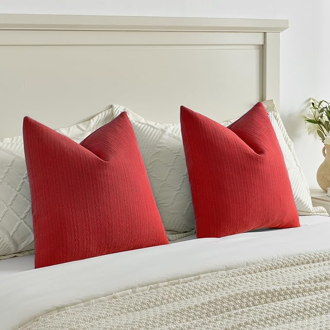 FUTEI Christmas Red Decorative Throw Pillow Covers 16x16 Inch Set of 2,Soft Cozy Wheat Ear Striped Patterns Cushion Cases,Modern Home Decor for Couch Bed Living Room
