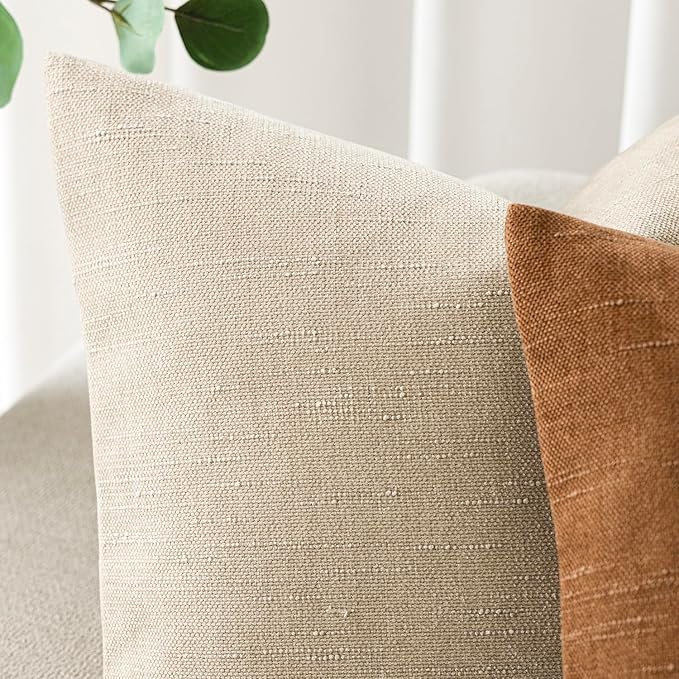 Foindtower Pack of 2 Soft Textured Chenille Throw Decorative Pillow Covers Square Accent Solid Cushion Cover Cozy Neutral Farmhouse Pillow Case for Couch Sofa Bedroom Living Room 24x24 Inch, Beige