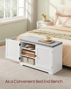 VASAGLE Shoe Storage Bench with Cushion, 3-Tier Entryway Bench with Padded Seat, Doors, Adjustable Shelves, 14 x 31.9 x 20.7 Inches, for Hallway, Bedroom, Cloud White and Dove Gray ULSB034W01