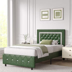 BarnFurin Twin Bed Frames with Headboard, Upholstered Bed with Diamond Tufted Design, Modern Platform Bed with Wooden Slats Support, No Box Spring Required, Easy Assembly, Green