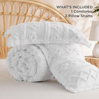 Bedsure Tufted Boho Comforter Set King Size - Bright White Boho Bed Set, GentleSoft™ 3 Pieces Farmhouse Shabby Chic Embroidery Bedding, Gifts for Woman, Soft Jacquard King Comforter for All Seasons