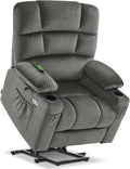 MCombo Dual Motor Power Lift Recliner Chair with Massage and Heat for Elderly People, Infinite Position, USB Ports, Cup Holders, Fabric 7679 (Medium, Grey)