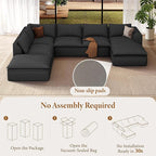 Vesgantti 141.7" Oversized Sectional Boneless Couch, 7 Seater Modular Sofa with Chaise & Ottoman & Armrest, Deep Seat Plush Corduroy Cloud Couch for Living Room, No Assembly Required, Dark Gray