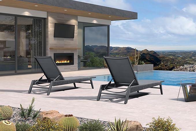 PURPLE LEAF Outdoor Chair Chaise Lounge Sun Lounges Aluminum Poolside Adjustable Reclining Patio Set of 2 Moon Basalt