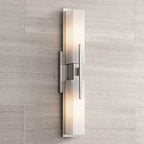 Possini Euro Design Midtown Mid Century Modern Wall Mount Light Brushed Nickel Silver Metal 23 1/2" Wide 2-Light Vanity Fixture Rectangular White Glass Decor for Bathroom Over Mirror House Home