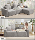 WILLOVE Modular Sectional Sofa Set, Chenille Cloud Couch with Wide Armrests & 8 Pillows, Deep Seat Couches for Living Room, 4-Seater Grey