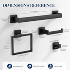 7-Pieces Towel Racks for Bathroom, SUS304 Matte Black Bathroom Accessory Set, Stainless Steel Black Bathroom Accessories, Stainless Steel Wall Mounted, Bath Towel Bar Set