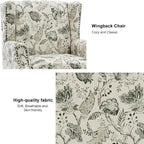 Accent Chair, Upholstered High Back Floral Armchair with Nailhead Trim & Wood Legs, Comfy Wingback Reading Single Sofa Chair for Small Spaces, Living Room, Bedroom ( Plants Beige Floral, Set of 2)
