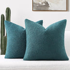 FUTEI Pack of 2 Teal Green Decorative Throw Pillow Covers 24x24 Inch Soft Cozy Solid Boucle Textured European Cushion Case,Modern Home Decor for Couch Bed Living Room