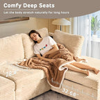 130" Modular Sofa with Swivel Chair & Ottoman, Modern Cloud Sectional Couch Plush Corduroy 5 Seater Deep Seat Sofas Set & Accent Armchair for Living Room, Beige