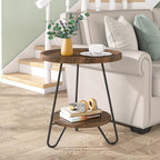 Tribesigns Round Side Table, 2-Tier End Table with Metal Legs, Modern Industrial Beside Table, Small Accent Table Snack Table for Living Room, Bedroom, Small Space, Easy Assembly, Brown