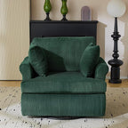 Karl home 39" Swivel Accent Chair,Oversized Seat Armchair W/2 Pillows and 4 Pockets,Modern Upholstered Corduroy Barrel Chairs,Comfy Single Sofa for Living Room,Reading,Bedroom and Office-Dark Green