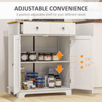 HOMCOM Sideboard with Solid Wood Countertop, Modern Kitchen Storage Cabinet, Coffee Bar Cabinet with 2 Drawers, Doors and Adjustable Shelf, Distressed White