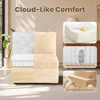 32.7'' Middle Seat for Modular Sectional Sofa, Deep Seat Upholstered Armless Chair Sleeper Sofas, L/U/V Shaped Plush Corduroy Cloud Couch for Living Room Apartment, Beige