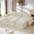 113.03" Sectional Couches for Living Room Modern Modular Sofa Couchs Upholstered Corduroy Boneless Couch Deep Seat Cloud Couch with Ottoman, No Assembly Required, White