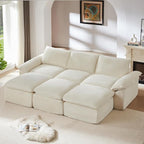 113.03" Sectional Couches for Living Room Modern Modular Sofa Couchs Upholstered Corduroy Boneless Couch Deep Seat Cloud Couch with Ottoman, No Assembly Required, White