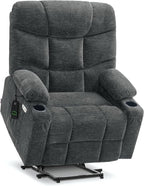 MCombo Oversized Power Lift Recliner Chair with Extended Footrest for Elderly People, Fabric R7399 (Dark Gray, Large-Oversize)
