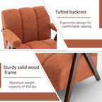 Mid Century Modern Accent Chair with Solid Wood Frame, Boucle Upholstered Living Room Chairs with Thick Cushion, Comfy Tufted Arm Chair for Bedroom, Orange
