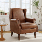 Accent Chair, Upholstered High Back Armchair with Nailhead Trim & Wood Legs, Comfy Wingback Reading Single Sofa Chair for Small Spaces, Living Room, Bedroom (Leather Brown, Set of 1)