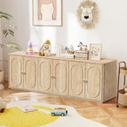 63'' Fluted Sideboard Buffet Cabinet with Storage and 6 Doors, Low Storage Cabinet Modern Wooden Accent Credenza Console Table for Kitchen Dining Living Room Entryway, (63"W*15.75"D*21.4"H) Natural