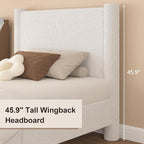 Twin Size Bed Frame, Boucle Upholstered Platform Bed with Headboard and Footboard, Soft Rounded Corners, No Box Spring Required, Easy Assembly, White