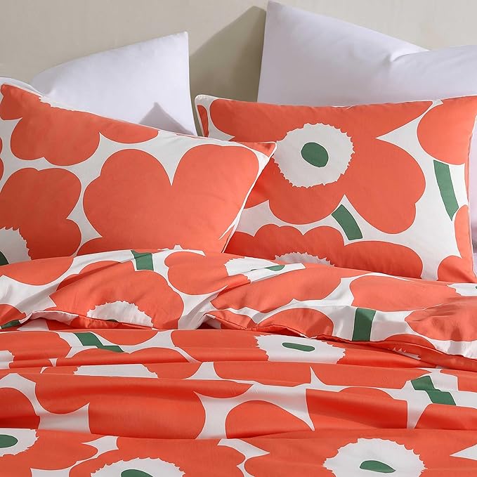 Marimekko - Duvet Cover Set, Super Soft Organic Bedding, Casual Home Decor (Unikko Orange, King)