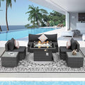 NICESOUL 7 Piece Outdoor Sectional Sofa Set with Fire Pit Natural Gas/Propane, 29.3'' High Back Comfortable Oversized Patio Wicker Furniture Set, Heavy Duty Conversations for Garden Backyard, Gray