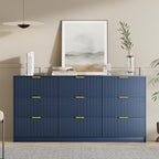 Blue Dresser for Bedroom, Modern Dresser with 9 Drawers and Smooth Slides, Wide Chest of Drawers with Golden Handles for Bedroom, Living Room, Closet, 15.7" D x 63" W x 31.5" H