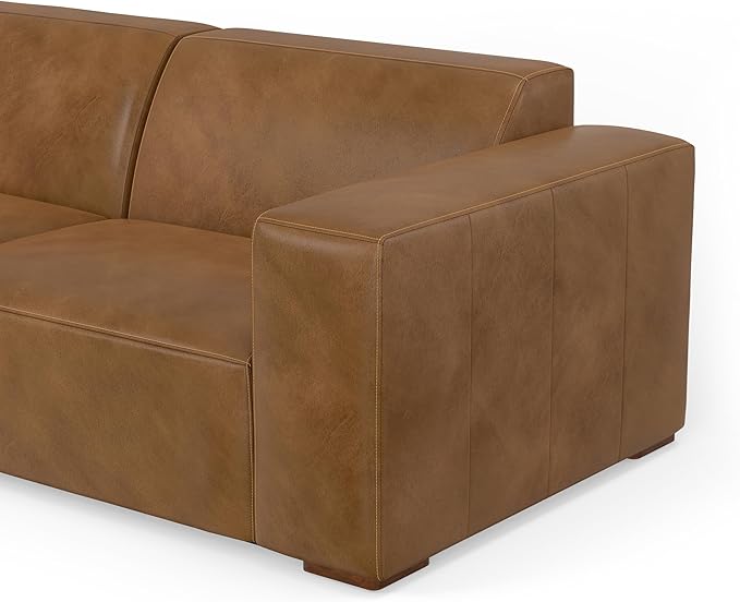 SIMPLIHOME Rex Left Corner Sectional Modular Sofa and Ottoman Set in Full-Grain Genuine Leather, Sienna, 116-inch-wide L-Shaped Leather Sofa and Matching 34-inch-Wide Table Ottoman for Living Room