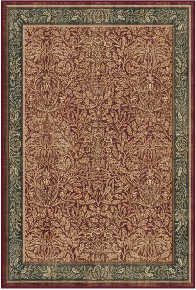 RUGGABLE x Morris & Co Machine Washable Christmas Area Rug – Acorn Amber Red 4x6, Stain-Resistant, Non-Slip – Medium Rugs for Living Room, Bedroom, Hallway, Entryway & Office–with Standard Pad