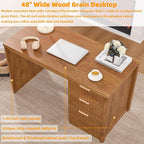 48" Modern Fluted Home Office Desk with Storage Cabinet, Brown Wood Executive Desk with File Drawer & Metal Handles, Large Computer Writing Table for Office,Study, Living Room, Bedroom